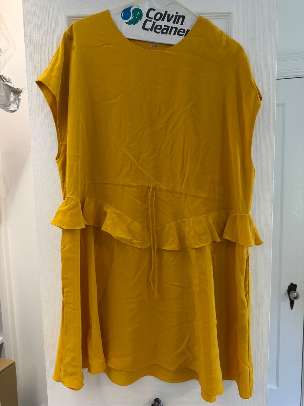 Women's Mustard Ruffle-Waist Mini Dress